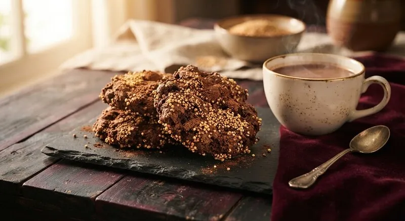 Galletas de chocolate con amaranto tostado espolvoreadas con cacao mexicano.