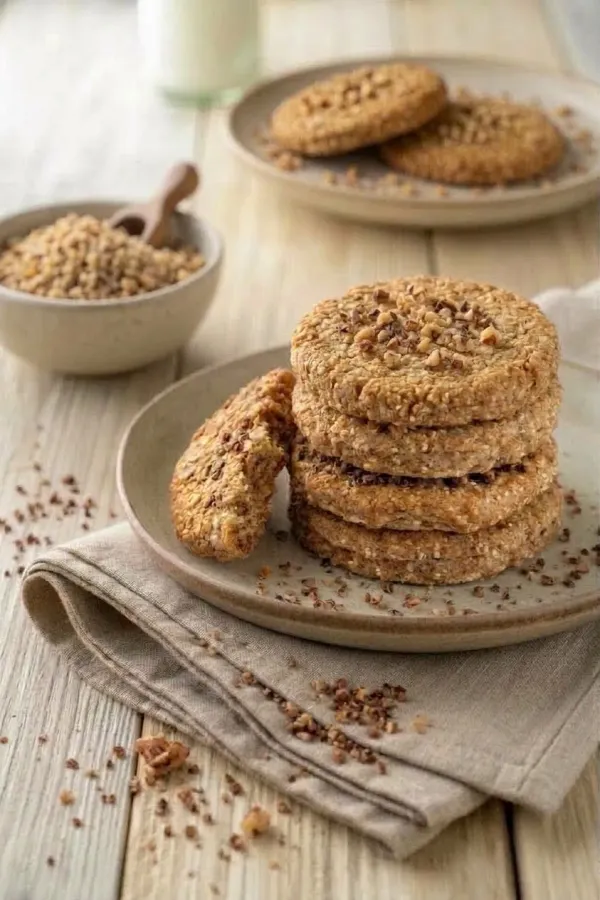 Galletas de nuez pecana espolvoreadas con amaranto.