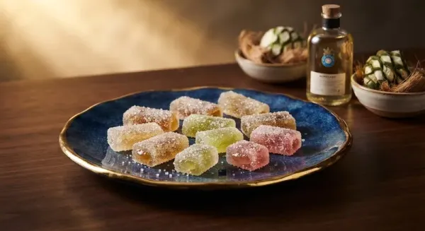 Borrachitos de tequila cubiertos de azúcar cristalizada en un plato de barro.